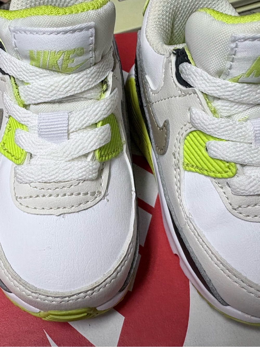Nike Kids White Sneakers with Neon Green Accents